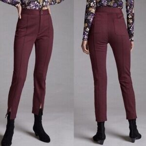 Anthropologie Maeve Textured High Rise Skinny Front Split Hem Plum Trouser Pants